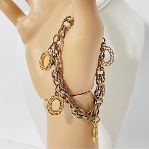 1950s Coro Bracelet Goldtone Double Link Open Oval Charms Signed